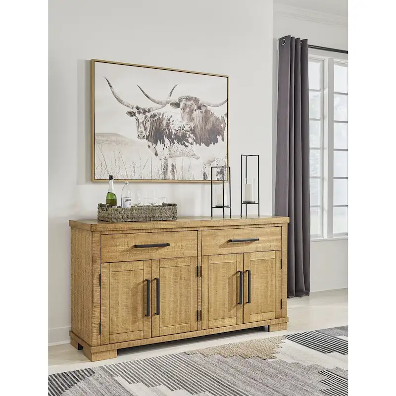 Rustic Brown Dining Server with 4-Door Cabinet & 2 Drawers — 65.88
