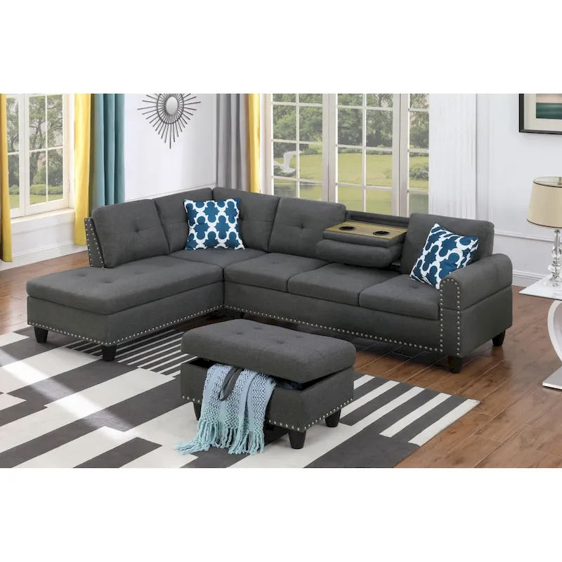 Alger 98  Wide Left Hand Facing Sofa & Chaise with Ottoman