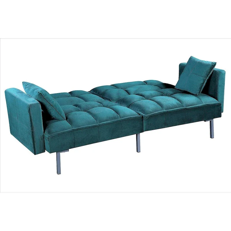 Regal Convertible Sleeper Sofa Bed Velvet Pull Out Couch with Mid-Century Style Tufted Design and Metal Legs