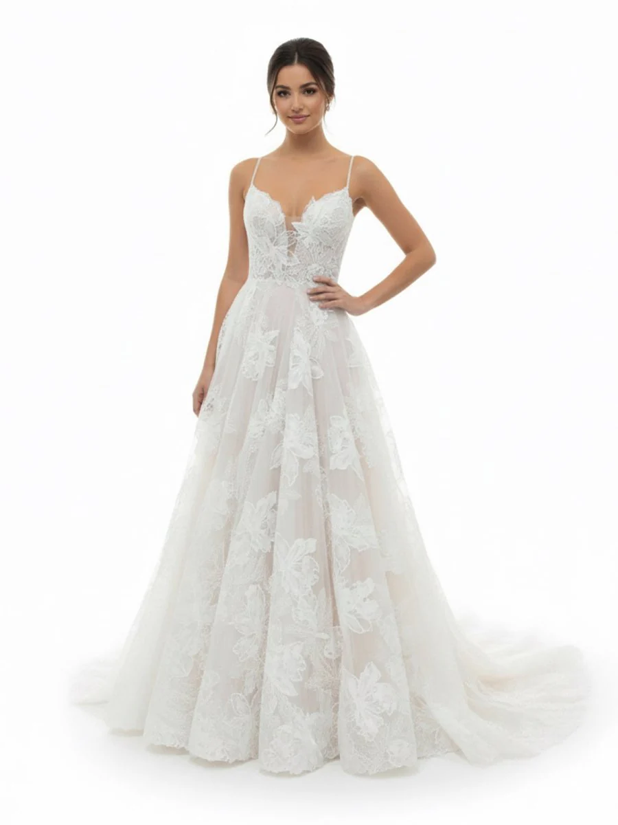 Boho White A-Line Lace Appliques Wedding Dress