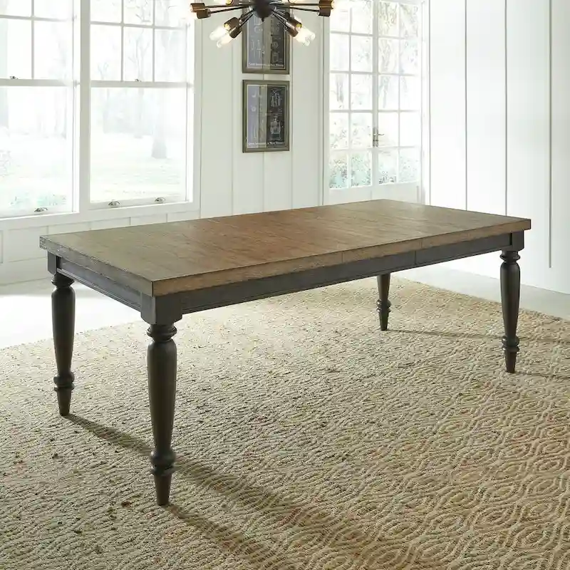 Rectangular Leg Dining Table with Removable Leaf - Black