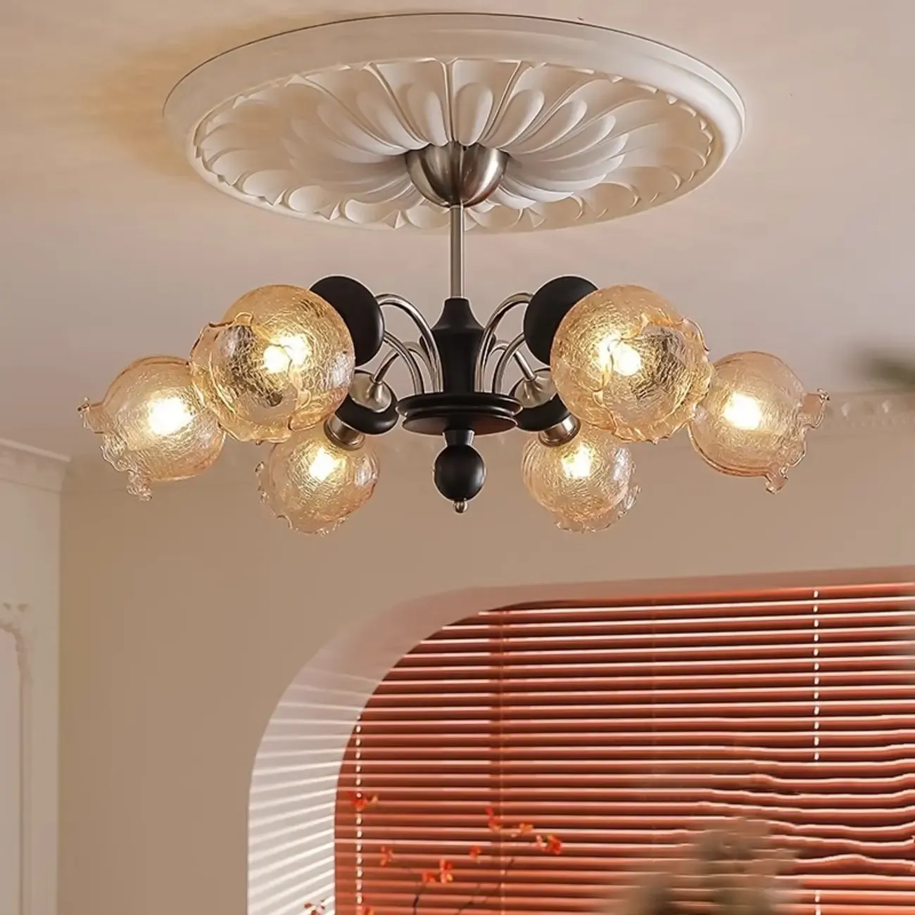 Black Crystalline Glass Globe Modern Chandelier Lights