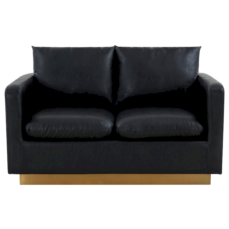 LeisureMod Nervo Modern Leather Loveseat With Gold Base & Cushions - 55.9