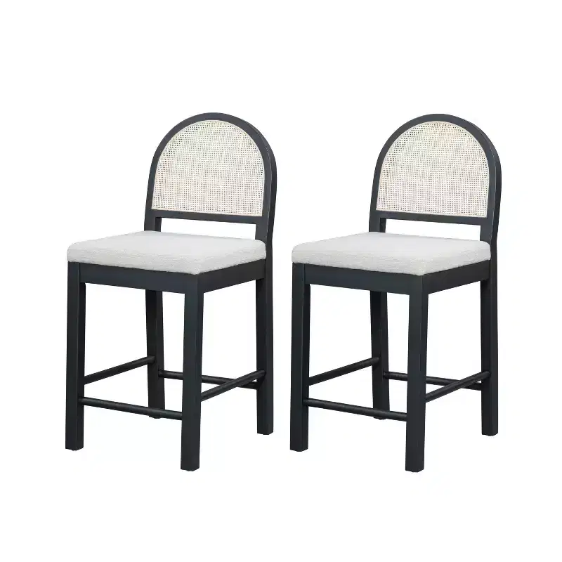 Christopher Knight Home Kinich Boho Rubberwood Rattan Upholstered Counter Stools (Set of 2)