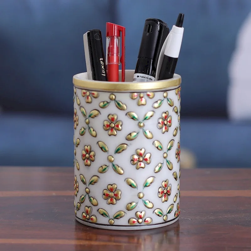 Red Antique Marble Pen Holder, Single