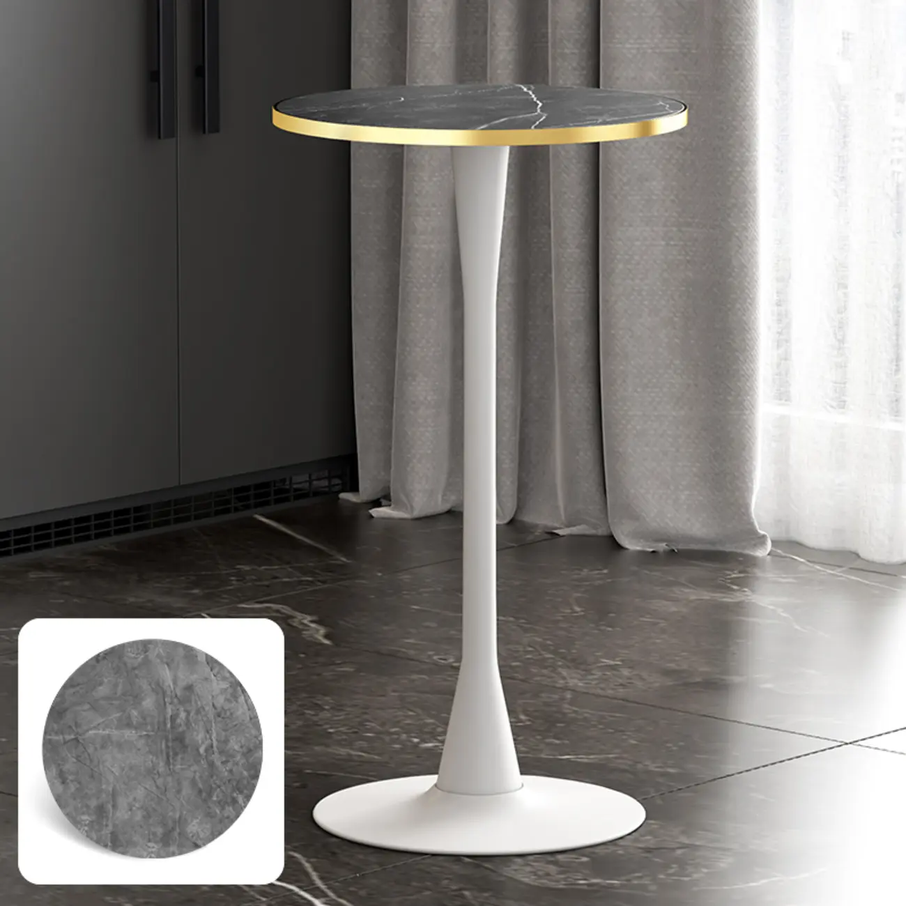 Modern Matte Black Metal Pedestal Round Wood Bar Tables