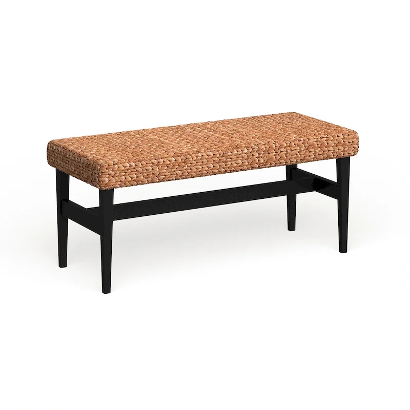 Natural Woven Storage Bench Black Frame Boho Style Living Room