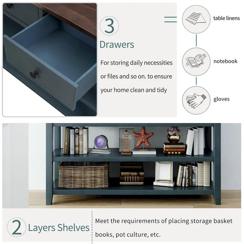 Retro Console Table with 3 Drawers - Multiple Colors