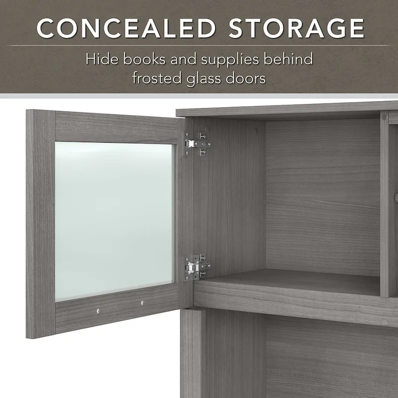 Somerset 72W Office Desk with Hutch and 5 Shelf Bookcase in Ash Gray