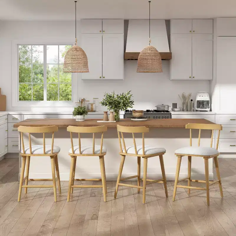 Christopher Knight Home Yuki Modern Rubberwood Upholstered Counter Stools with Curved Open Backrest (Set of 4)