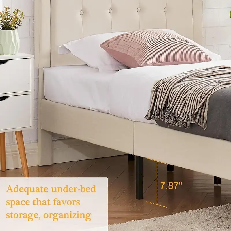 Javlergo Modern Upholstered Bed Frame with Height Adjustable Headboard, No Box Spring Needed