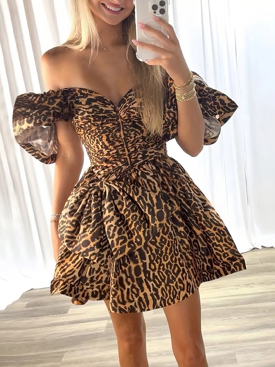Leopard - A Line Off The Shoulder Satin Homecoming Dress With Bow