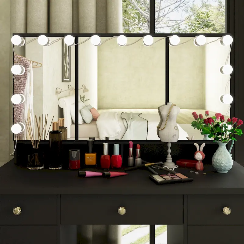 Luxurious LED Makeup Vanity with 9 Drawers Elegant Makeup Station