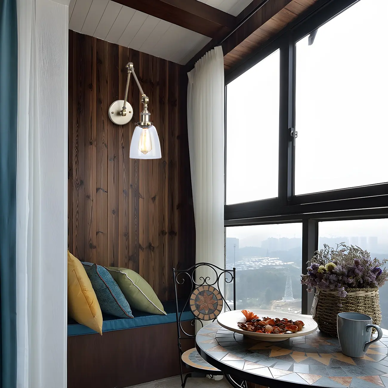 Glass Tapered Shade Industrial Swing Arm Wall Light