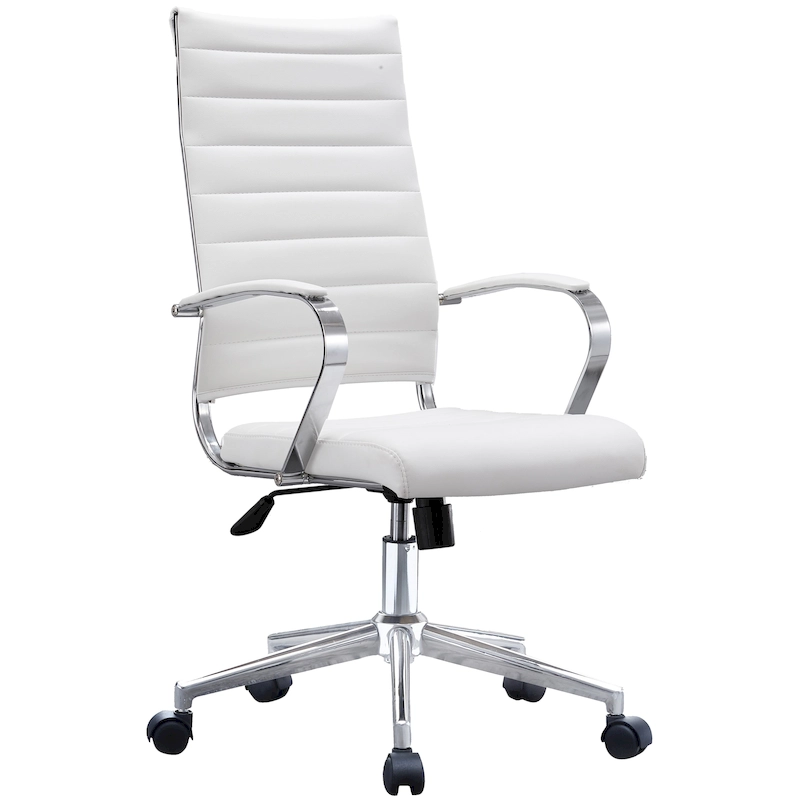 Modern High Back Office Chair Ribbed PU Leather Manager Tilt Conference Room Computer Desk Boss Task Executive Boss