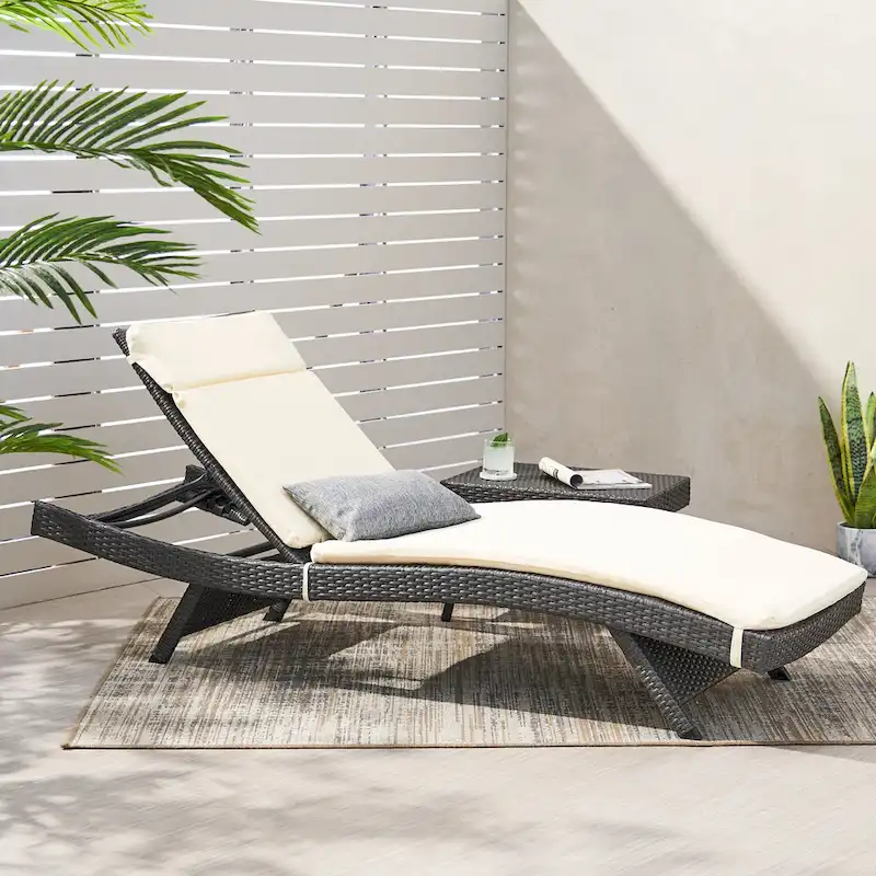 Hypoint Outdoor Wicker Armless Chaise Lounge with Cushion by Christopher Knight Home