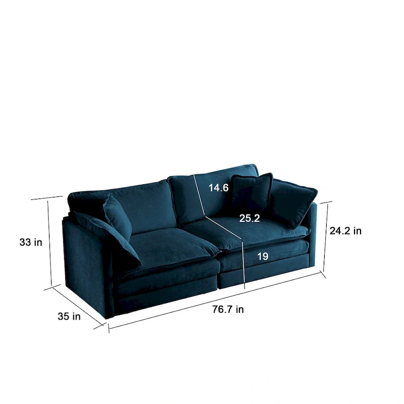 4 - Piece Upholstered Sectional Sofa with Ottoman Blue