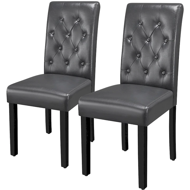 Yaheetech Button Padded Dining Chair with Solid Wood Legs Set of 2 - Set of 2
