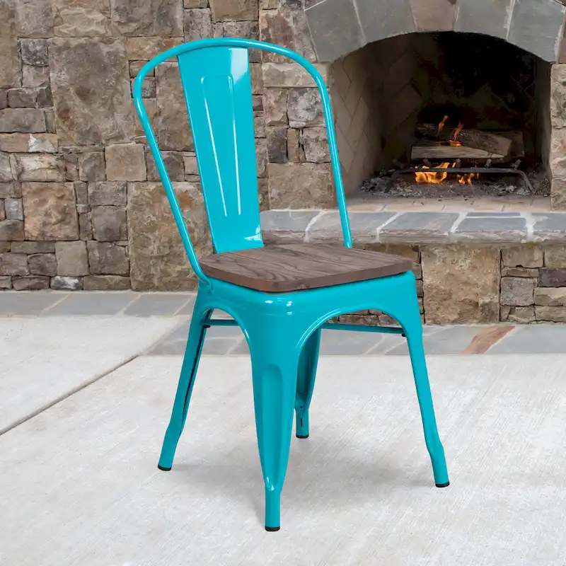 Crystal Teal-blue / Purple / Copper / Mint Green Metal Stackable Bistro Chair, Single