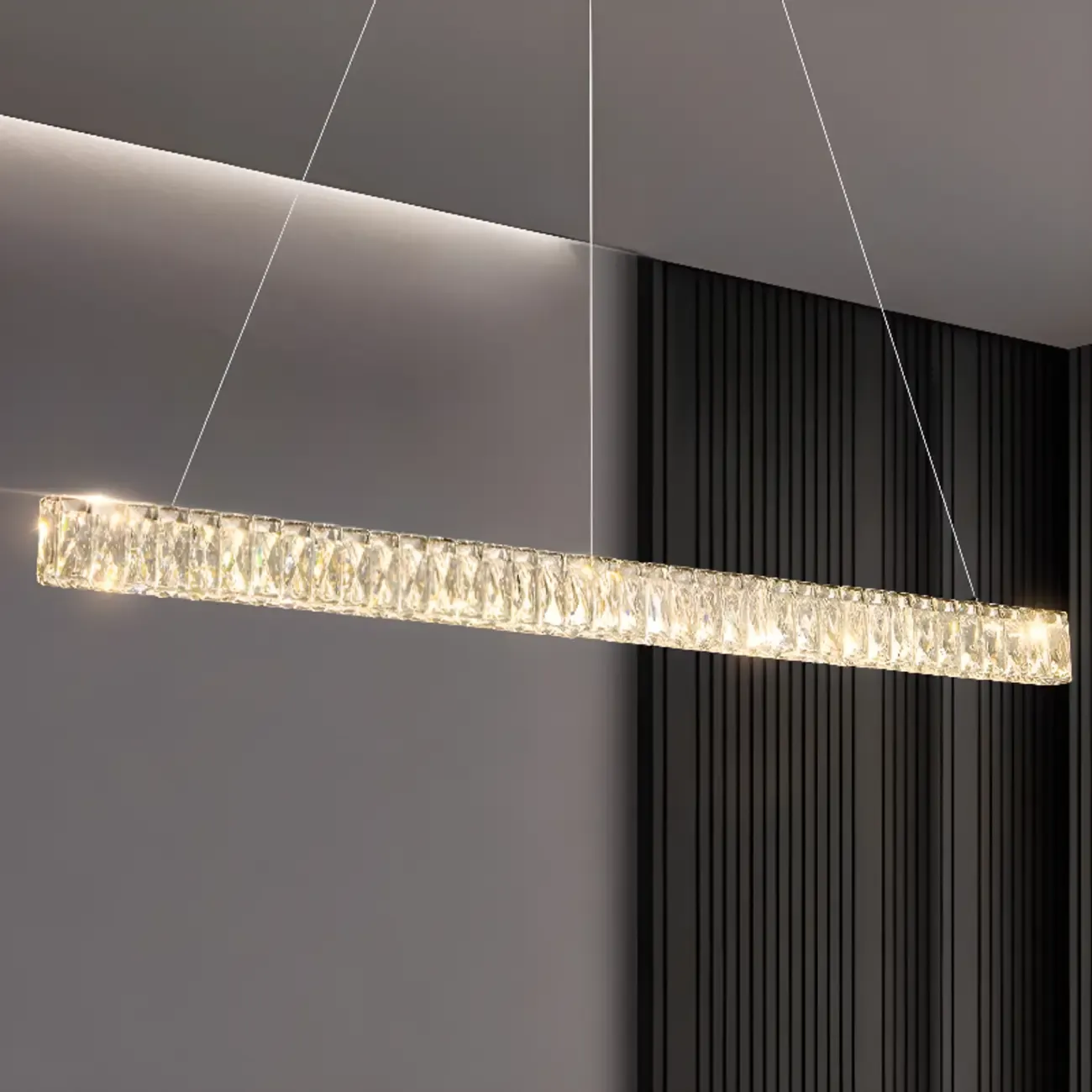Rectangle Crystal Kitchen Island Pendant Light Dimmable LED