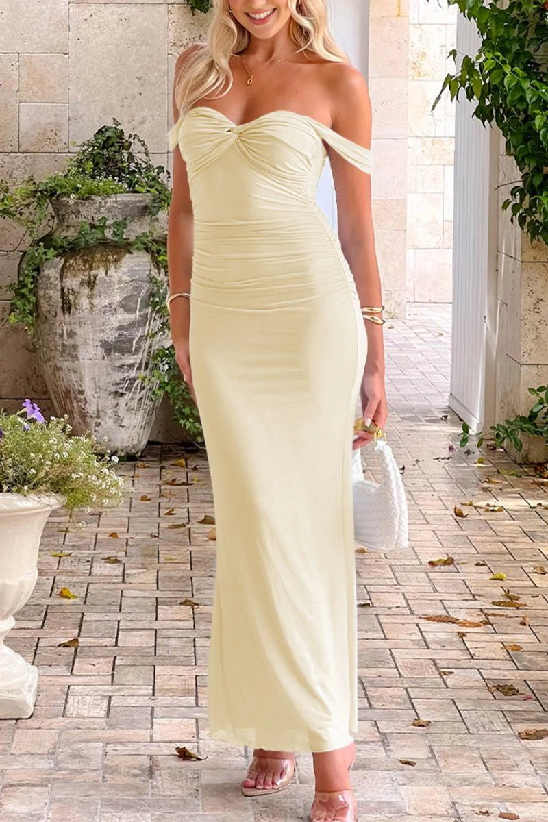 Sky Blue Off The Shoulder Pleated Sheath Long Prom Dresses