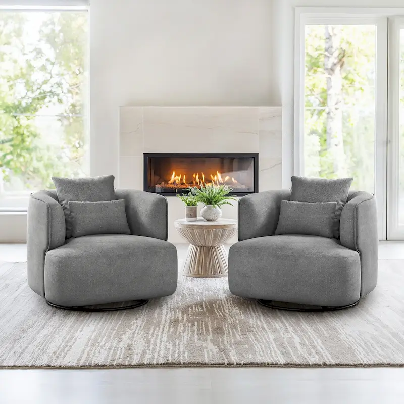 Swivel Accent Armchair Fabric Blend, Modern Barrel Living Room Sofa Chair - 32.7 W x 32.7 D x 26.8 H