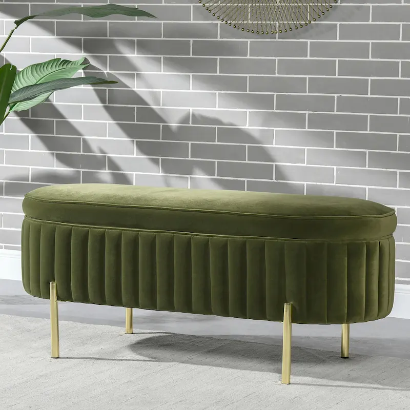 Modern Glam Performance Velvet Oval Tufted Storage Bench