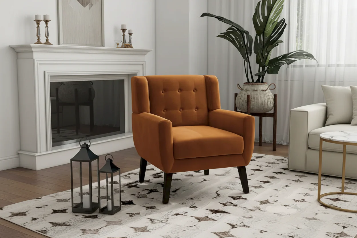 Velvet Tufted Accent Armchair – Blue / Purple / Green / Gray / Orange / Royal Blue / Retro Green / Pink, Single Seat