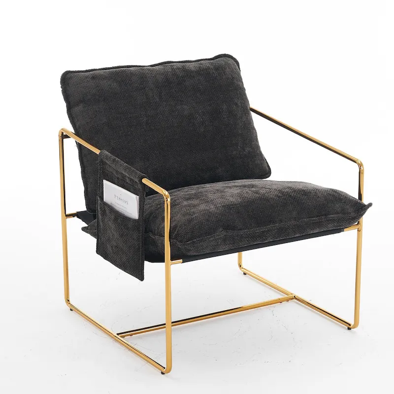 30.7  Arm Chair with Metal Frame and Gold Accents (Set of 2)