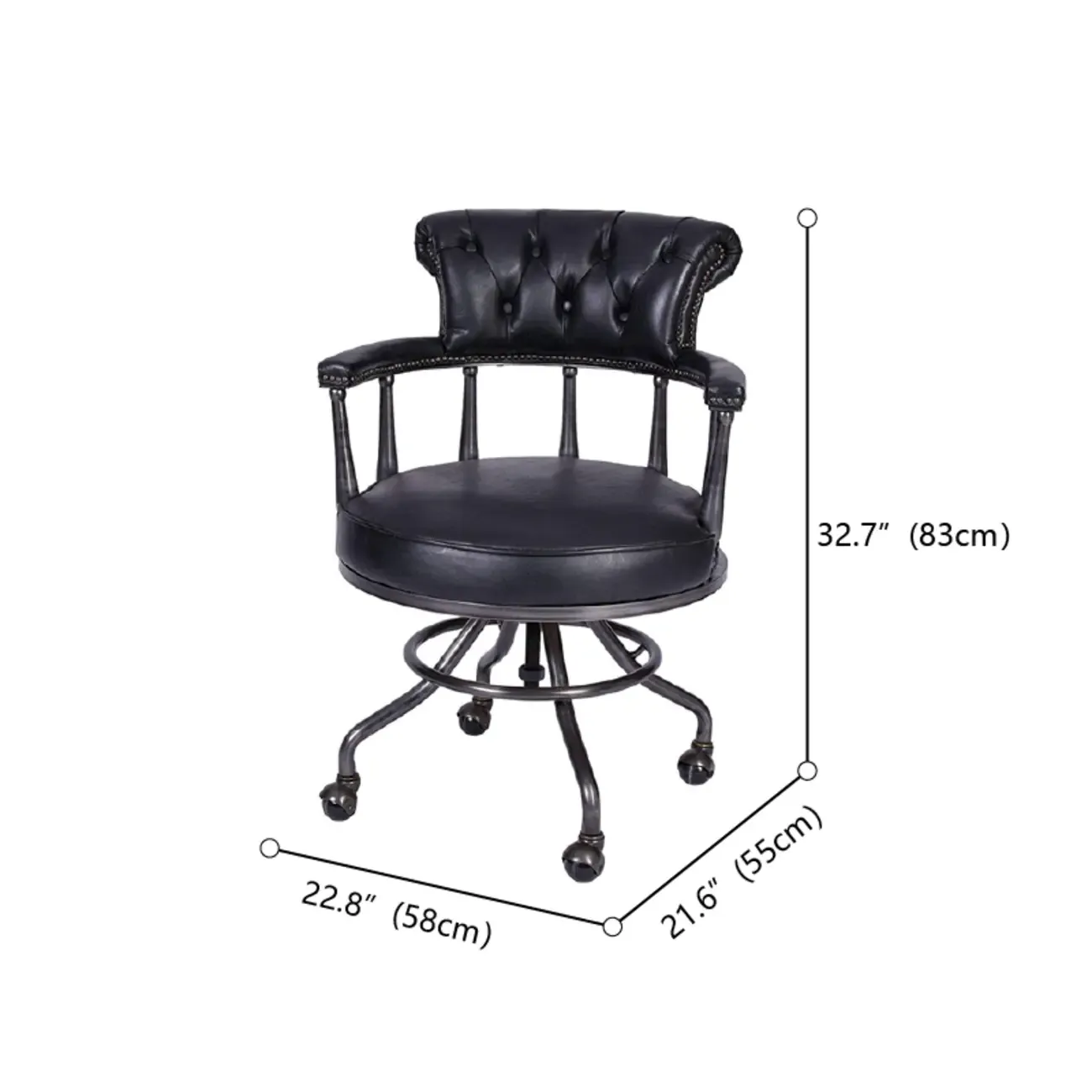 Black Chesterfield Office Chair in Antique Leather