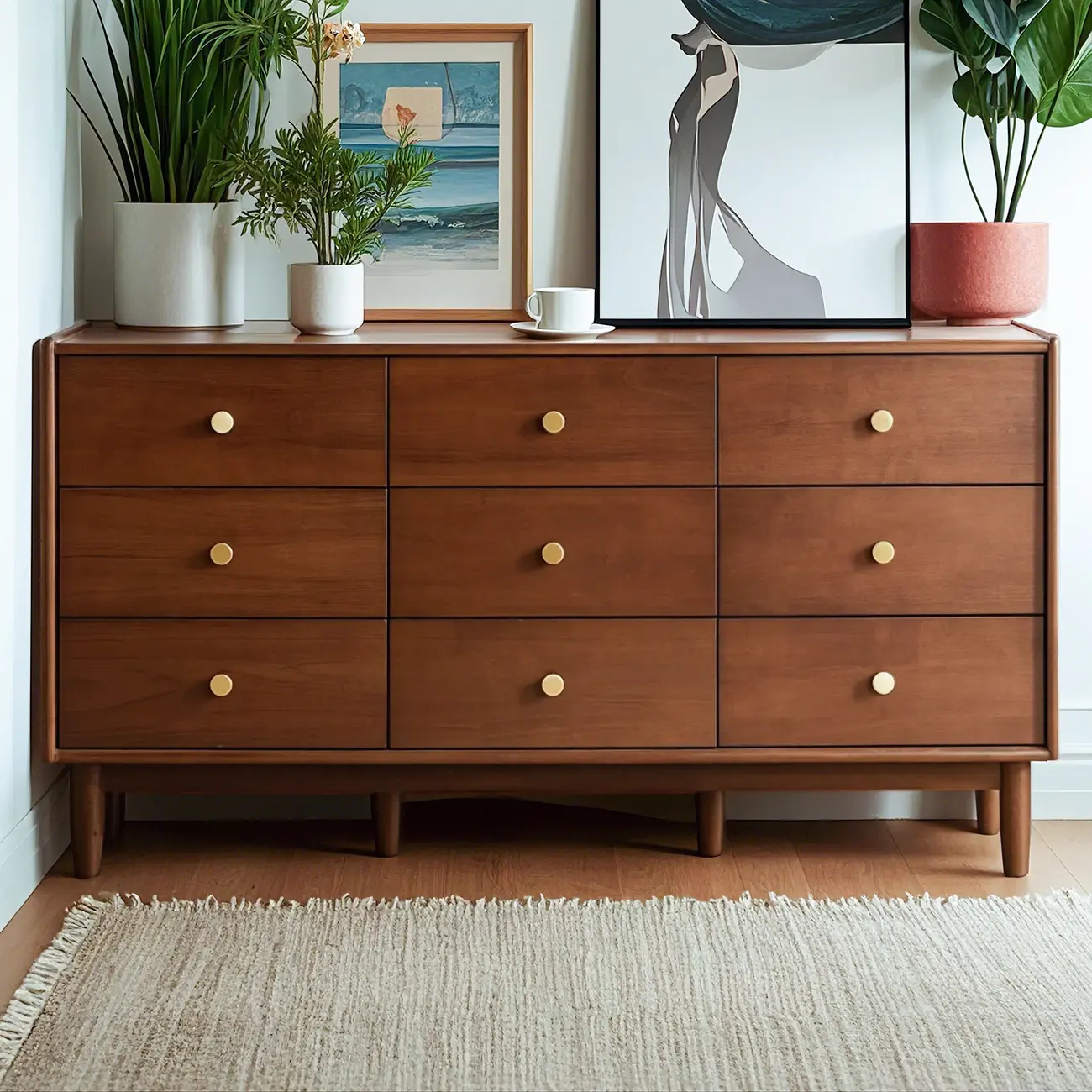 Traditional Brown Wooden Dresser with 6-Soft Closing Drawers