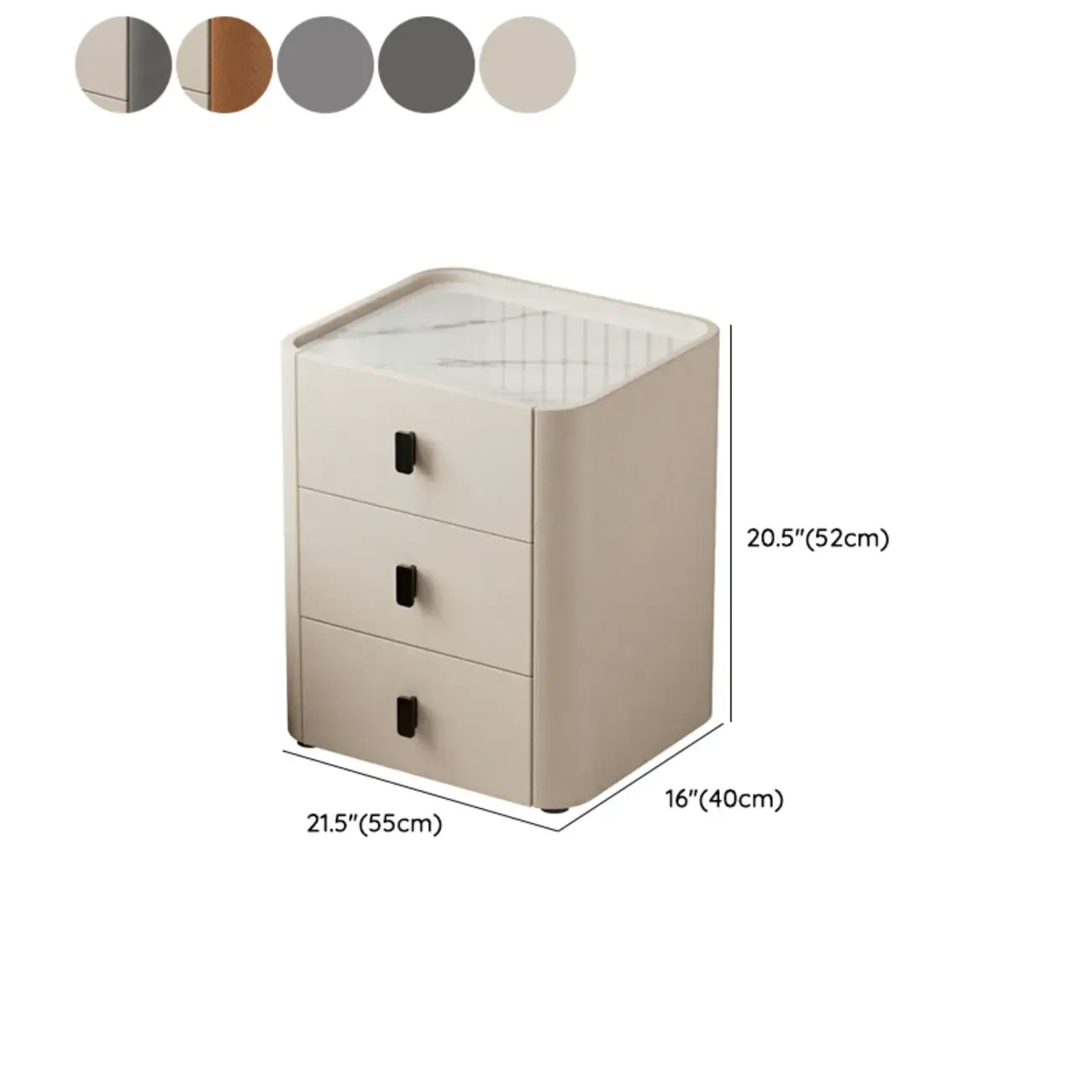 Modern Leather Stone Tray Top 2-Drawer Nightstand