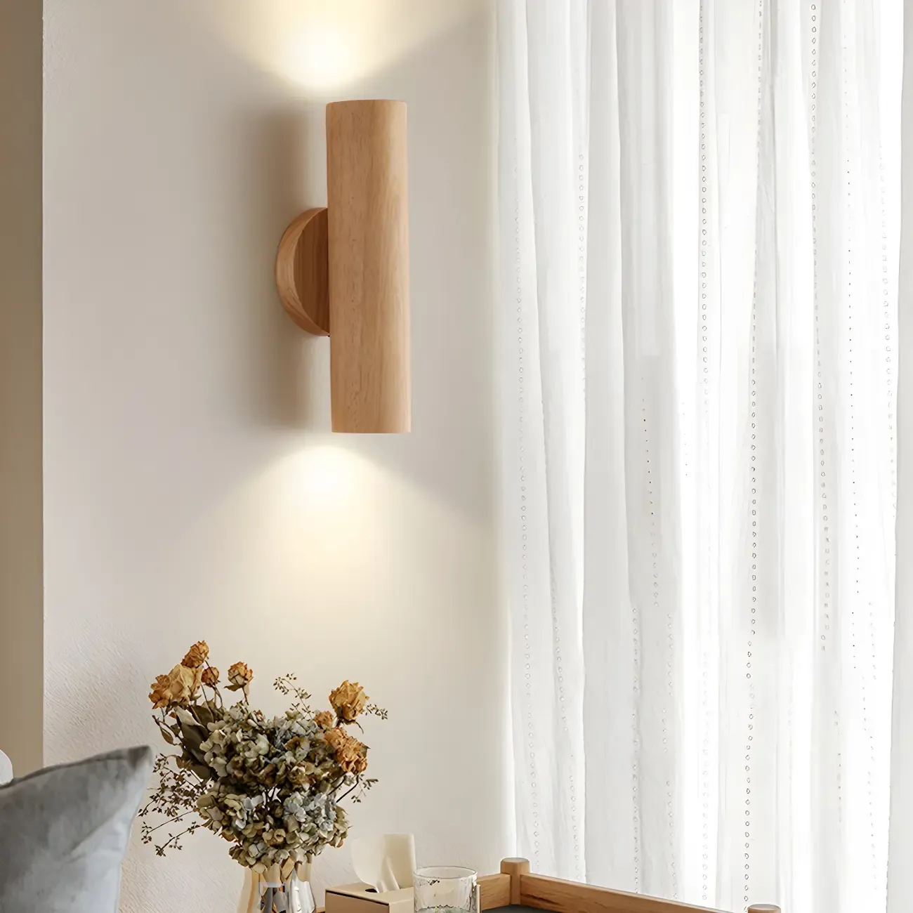 Nordic Cylinder Wood Up Down LED Wall Sconce