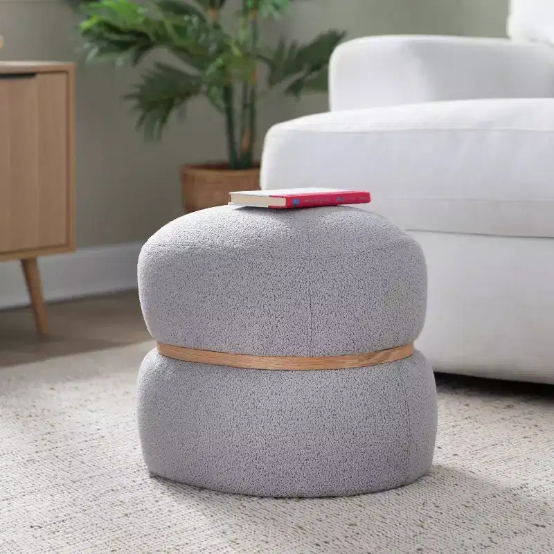 LumiSource Cinch Pouf Ottoman Natural Fabric
