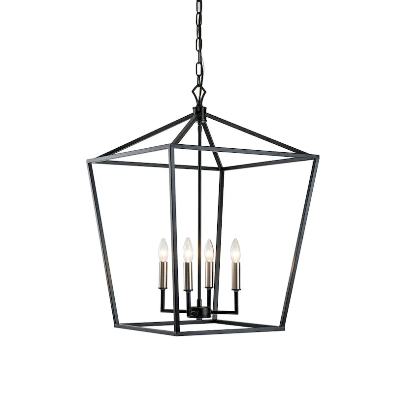 4-Light Matte Black Lantern Pendant Chandelier 20 in with Nickle or Black Sleeve