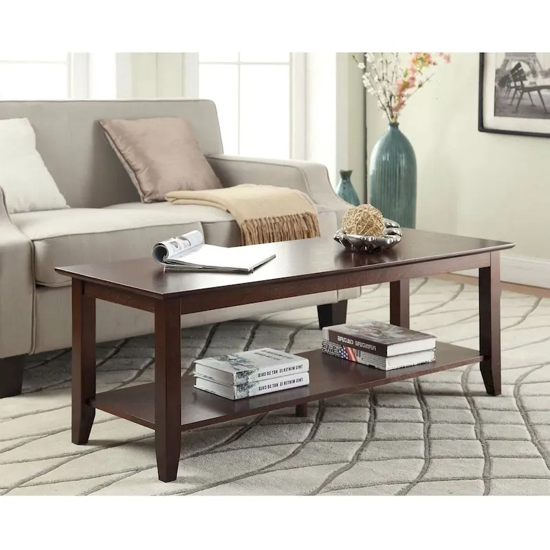 Eco-Friendly Espresso Wood Coffee Table with Bottom Shelf - 17  H x 48  W x 17  D