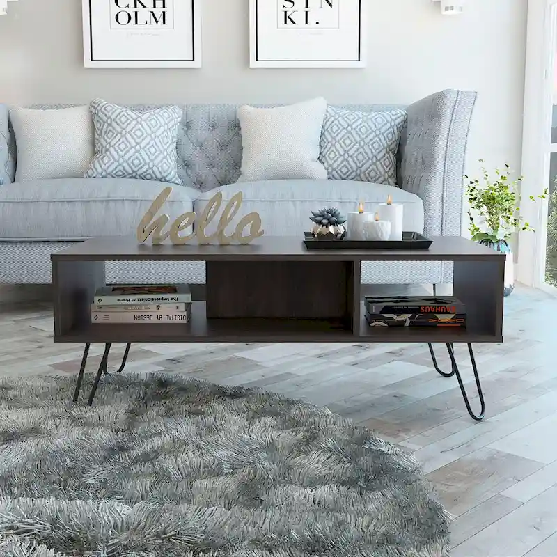 White Rectangle Coffee Table with 2 Open Shelves