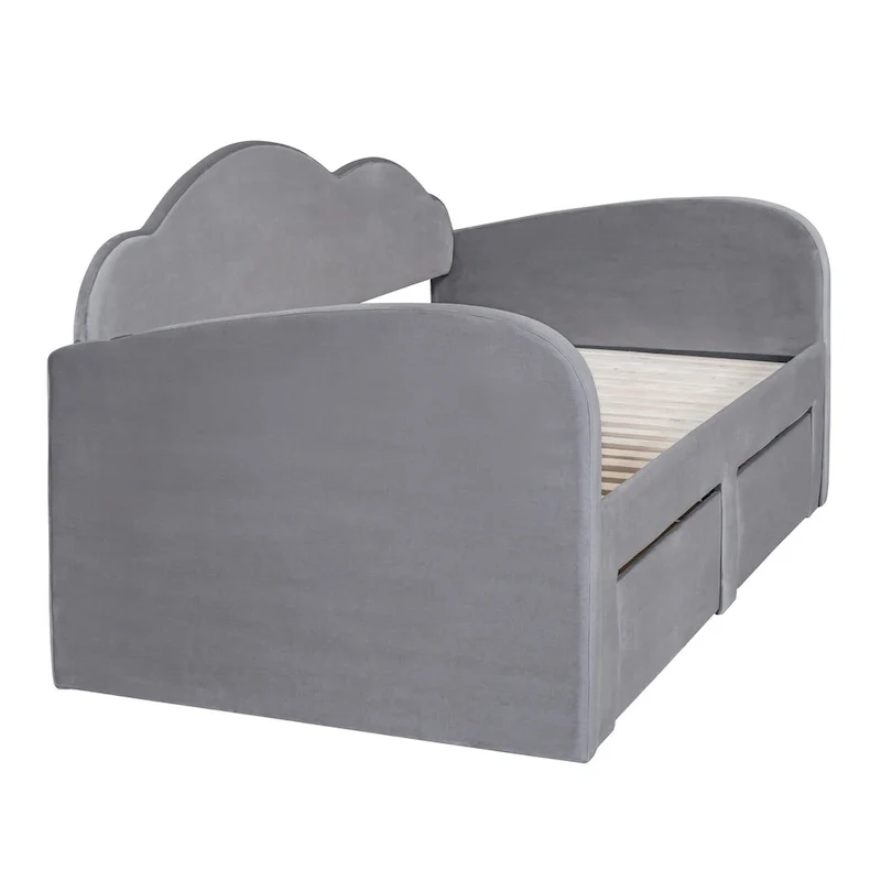 Twin Cloud Velvet Daybed with Trundle, Drawers, and USB