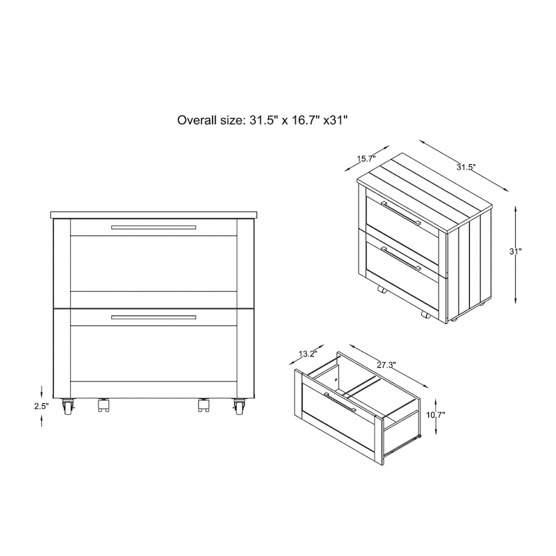 DH BASIC Rustic Grey 2-Drawer File Cabinet by Denhour