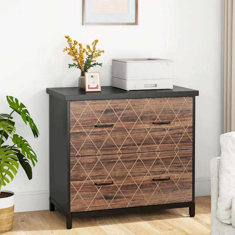 2-Drawer Lateral File Cabinet – Black / White / Brown / Rustic, Letter Size