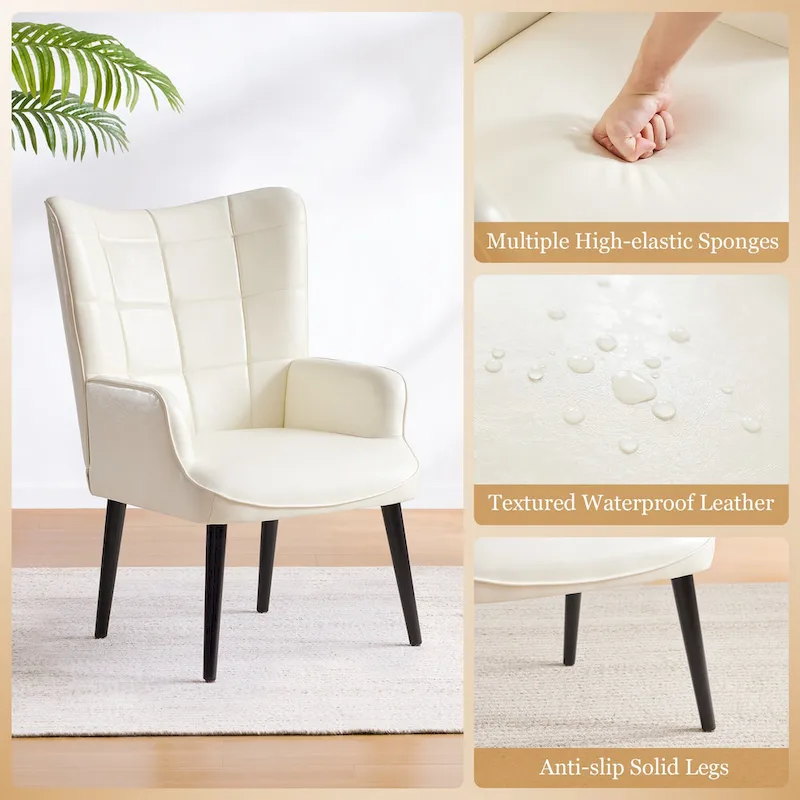 High-Back Tufted Accent Chair | Faux Leather Wingback | Solid Wood Frame | Ergonomic Armrests | 300 lbs Capacity | 37