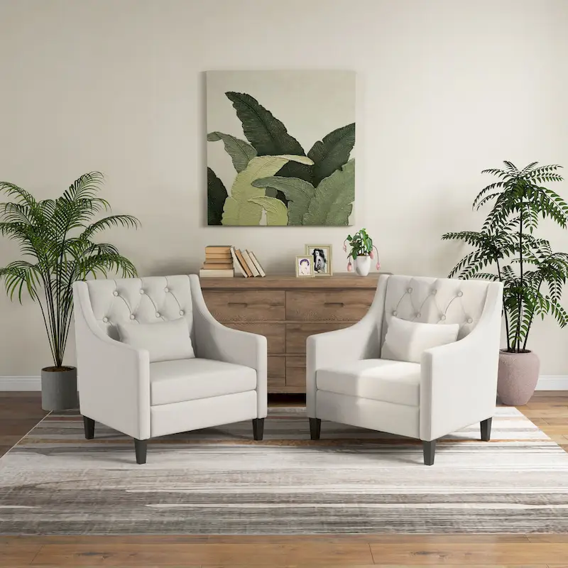 HUIMO Arm Chair Comfy Club Chair with Pillow Beige/ Dark Teal/ Blue