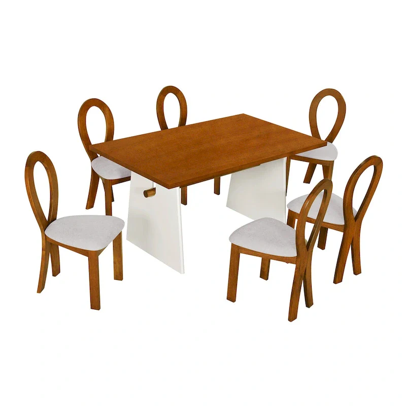Modern 7-Piece Dining Table Set with 6 Upholstered Chairs