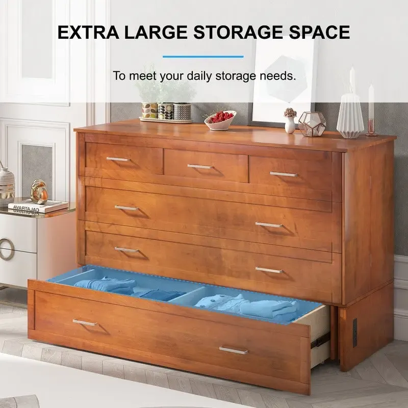 Mixoy Murphy Bed Cabinet Bed Chest with Mattress & Drawer