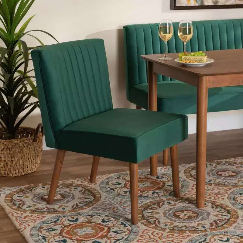 Alvis Velvet Upholstered and Wood Dining Chair - Baxton Studio