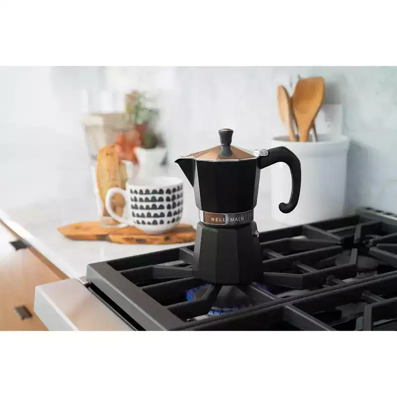 Bellemain Stovetop Espresso Maker  Premium Moka Pot (Black, 3-Cup) for Authentic Italian Coffee