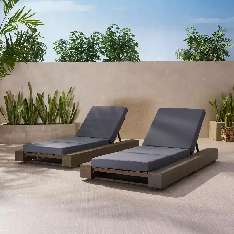 Christopher Knight Home Daphne Patio Adjustable Acacia Wood Chaise Lounge with Cushion (Set of 2)