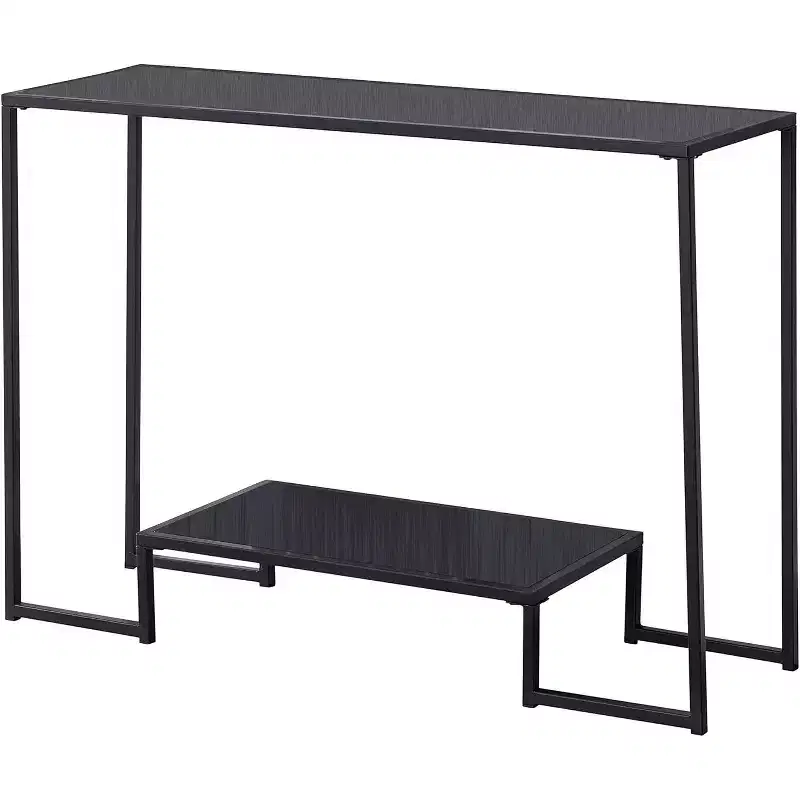 Kings Brand Furniture  Vidal Modern Metal/Wood Console Sofa Table with Storage Shelf, Black/Grey- Perfect for Entryways and Living Rooms