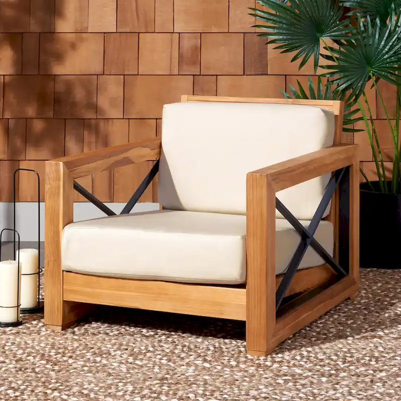 SAFAVIEH Couture Dorthy Beige Teak Outdoor Patio Chair - 32