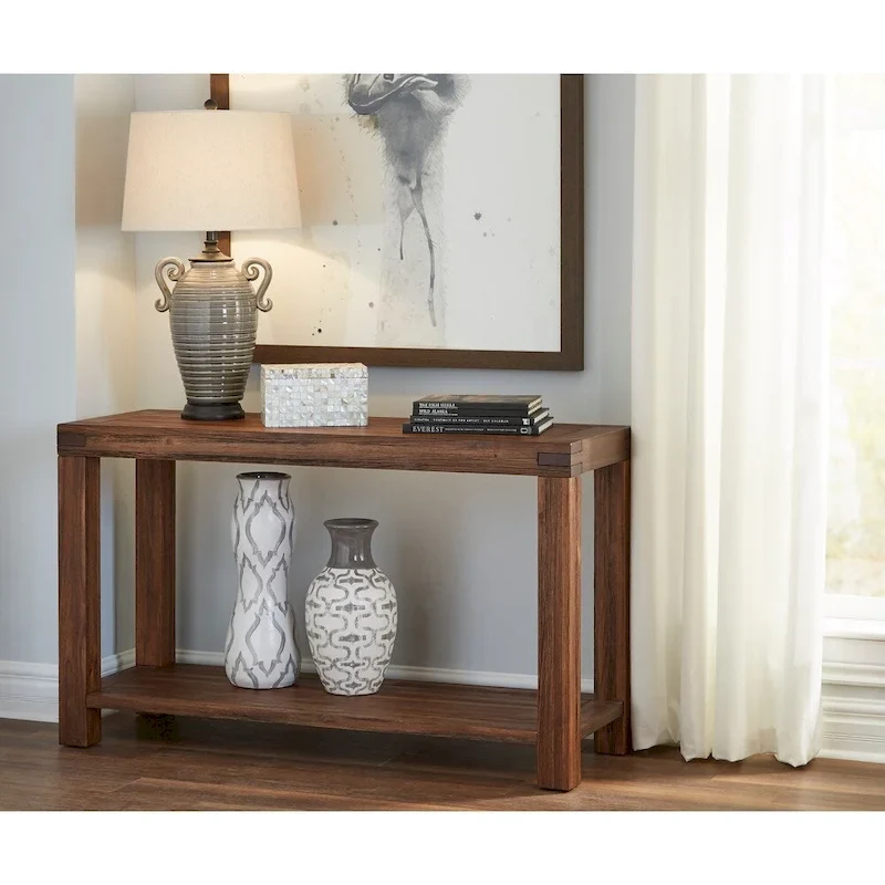 Solid Wood Console Table in Brick Brown